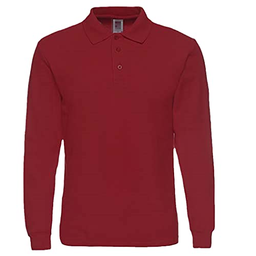 Polo manches longues homme ajusté coton rouge confortable