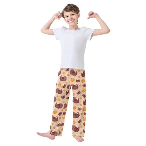 Thanksgiving Day Turkey Pumpkin Boys Long Pants Soft Trousers Elastic Waist Kids Lounge Bottoms with Pockets S-XL2