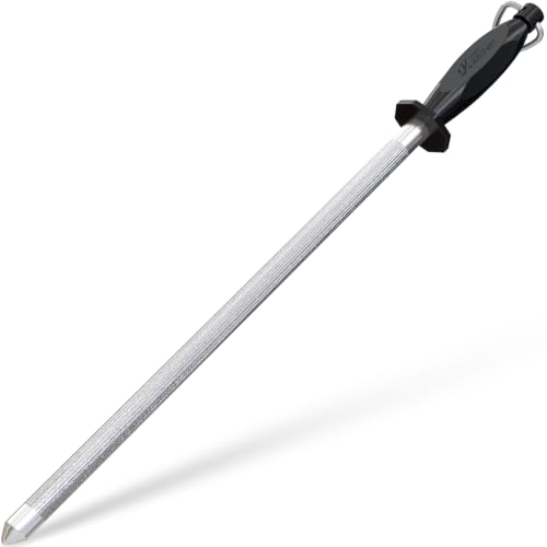 Utopia Kitchen Knife Sharpener Rod 12 Inch, Professional Honing Rod for Knife Sharpening with Hanging Hook, Black