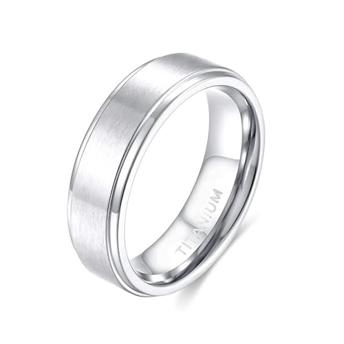 Alliance en titane brossé haut de gamme bague large masculine bords escalier argent