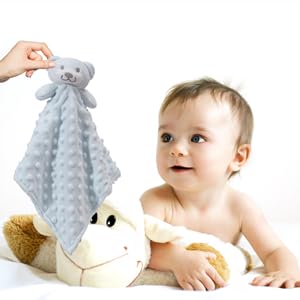 CREVENT Baby Welcome Gift Set Storage Basket with 2 Blankets+ 1 Security Blanket + 1 Taggie + 1 Gift Bag with Ribbon (Blue)