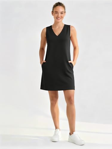 Image of ODODOS Modal Soft V-Neck Tank Dress for Women Sleeveless Sundress Casual Relaxed Summer Dress with Pocket