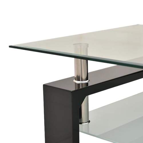 Image of Royaloak Penang Malaysian Glass Coffee Table | Tempered Glass | HDF with High Gloss Finish | Bottom Glass Shelf for Utility | Stainless Steel Piping Support | Elegant Design | Malaysian Collection