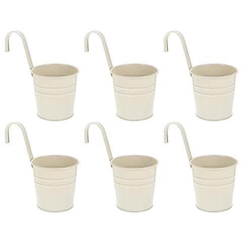 Holibanna 6pcs Iron Hanging Flower Pots with Detachable Hook and Drainage Hole Metal Plant Bucket Herb Holders Balcony Planters for Garden Patio Railing Fence Cover