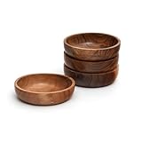 WEBHUSHI Acacia Wood Bowls - 4.75-inch Brown Wooden Bowls, 400 cubic cm (0.40 liters) Each, Set of 4