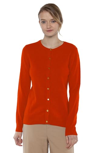 Image of JENNIE LIU Women's 100% Cashmere Button Front Long Sleeve Crewneck Cardigan Sweater