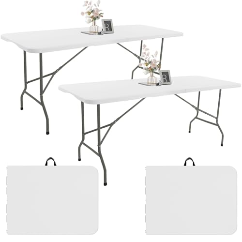 2 Pack 6 FT Folding Tables White Foldable Table