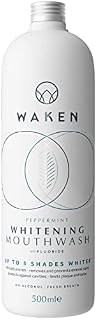 Waken, 500ml Whitening Mouthwash,100% Natural Flavour, with Added Fluoride, No Artificial Colours or Flavourings, Alcohol-Free, Eco-Friendly, Vegan, Recycled Packaging, 100% Recyclable, White