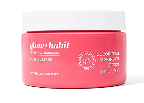 Glow Habit Curl Custard 10 Fl. Oz! Blend Of Coconut Oil, Almond Oil and Quinoa! Provides Natural Hold, Humidity Resistance and Nourishment For Dry Curls And Coils! Vegan and Cruelty Free! (Cream)