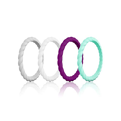 WIGERLON Womens Silicone Wedding Ring &Rubber Wedding Bands for Workout and Sports Width 3mm Pack of 4