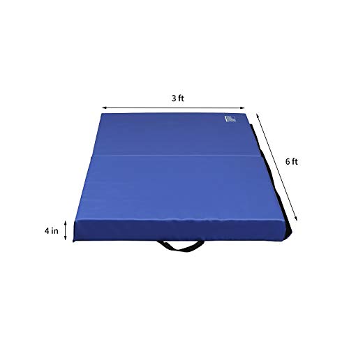ZENOVA Thick Cushion Gymnastics Mat 3'x6'x4'' Folding Tumble Landing Mat for Junior Gymnast Training Crash Pad (Blue2)