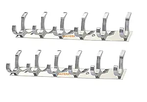 GAIYERA Pack of 2 Stainless Steel SC-Premium Dual Edge -6 PIN Cloth Hanger Bathroom Wall Door Hooks, Silver Section