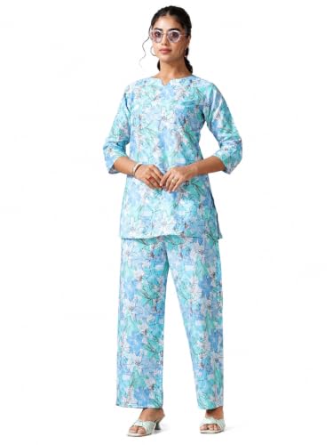 Image of Pinkmint Printed Pure Cotton A Line Co Ord Set for Women l Stylish 3 /4 Sleeve with Side Pocket l Two Piece Summer Set