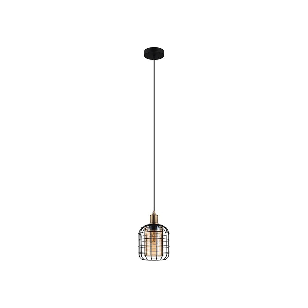 Eglo Pendant Lighting Chisle, Ceiling Light Fixture for Dining and Living Rooms, Hanging Light Made of Black Metal and Steamed Amber Glass, E27 Socket
