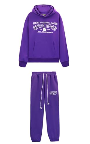 Genérico Chándal for Hombres y Mujeres, Conjunto de Traje Deportivo for Correr de 2 Piezas Chándal de Calle Y2K Hip Hop, Sudadera con Capucha y Pantalones Unisex, Traje Deportivo y cómodo(Viola-1,L)