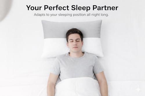 Image of ARLinen Hollow Fiber Sleeping Pillow - Set of 1, Height Adjustable, Soft & Fluffy Comfort, White & Grey, 36x20 Inch with 300g Extra Fiber for Custom Comfort, Pillow Covers Included