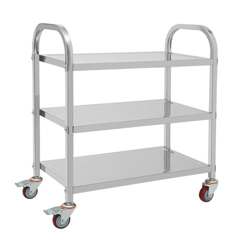 Heavy Duty Stainless Steel Utility cart, Industrial Serving Cart W/ Wheels, 3 Shelf 360°Rotation Storage Trolley Cart W/Locking Wheels( 30*16*33in), for Kitchen Catering Hotels Restaurant Home
