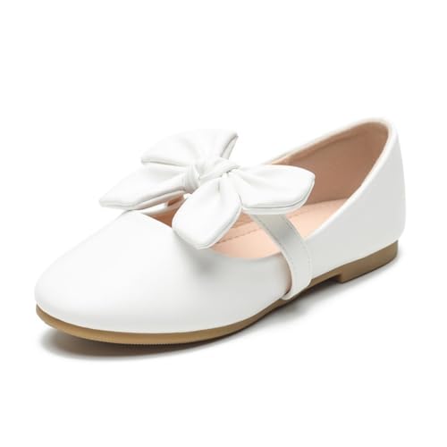Toddler Little Girls Dress Shoes White Flower Girl Mary Jane Ballerina Flat for School Uniform Ballerina Wedding Party