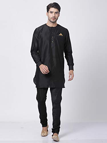 Image of VASTRAMAY Men's Black Cotton Blend Kurta and Pyjama Set