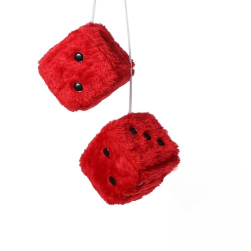 Pair 3 Fuzzy Plush Dice Furry Dice for Car Fuzzy Dice for Car Pink Fluffy Dice Car Decor Cute Soft Plush Rearview Mirror Decor Rear View Mirror Hanging Accessories (Red)
