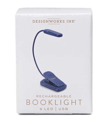 Image of DesignWorks Ink Rechargeable Booklight with Clip, Flexible Arm, 3 LED Light Settings, USB Charging Cord - Navy