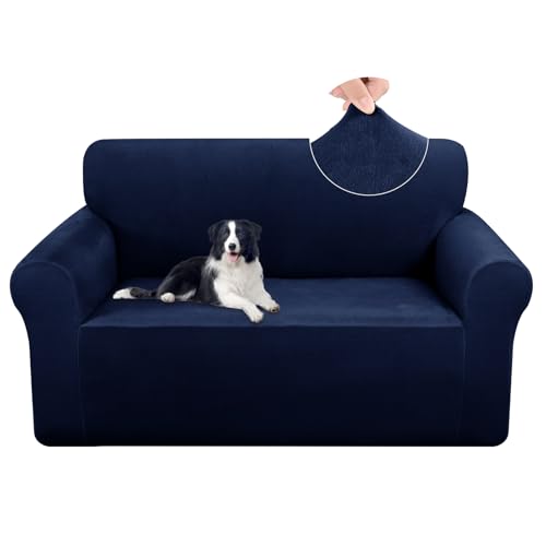 U-NICE HOME Velvet Loveseat Sofa Covers Stretch Couch Covers, Navy