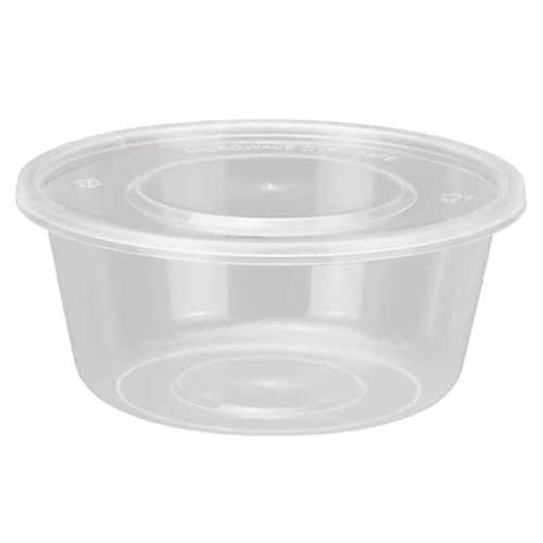 使い捨てプラスチック製デリ食品保存容器 食品保存容器 蓋付き デリ 使い捨てボウル 電子レンジ対応 蓋付きボウル 食事の準備 クリアカラー食品保存容器 漏れ防止 ピクニック テイクアウト 旅行 フルーツ スナック 100個 (300ml)