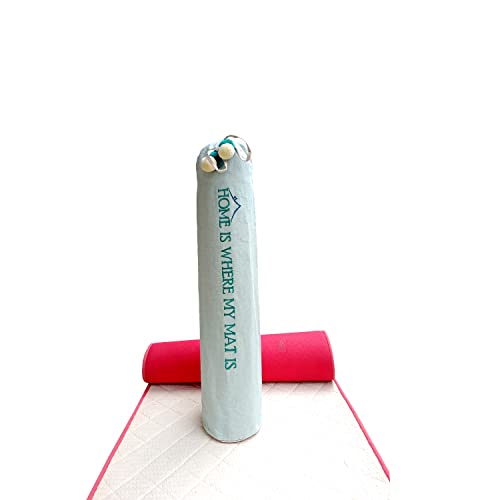 Image of Yoga Mat Cover Bag | Yoga Mat Bag with inchHOME IS WHERE MY MAT IS inch Embroidery Strap (Aqua, 74 L x 25 W)