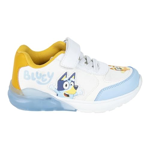Bluey Chaussures pour enfants - Blanc et bleu - Taille 31 - Fermeture Velcro - Chaussures de sport avec semelle TPR et lumière LED - Bout renforcé - Produit Original Fabriqué en Espagne