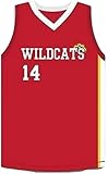 Zac E Troy Bolton 14 East High School Wildcats Claws Red Stitch Basketball Jersey (46)