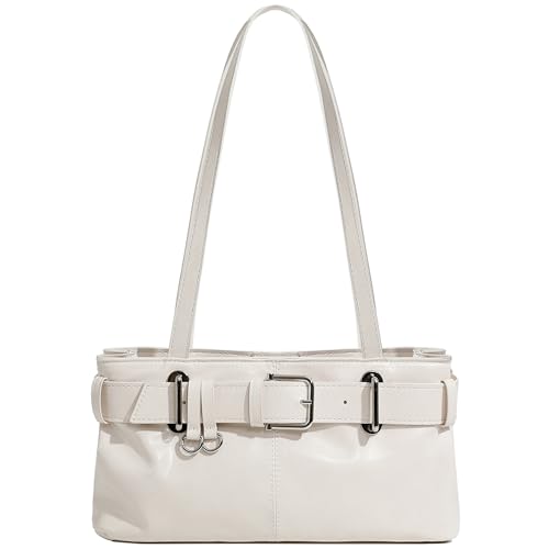 Women's Vegan Leather East West Y2K Buckle Belt Satchel Tote Shoulder Bag