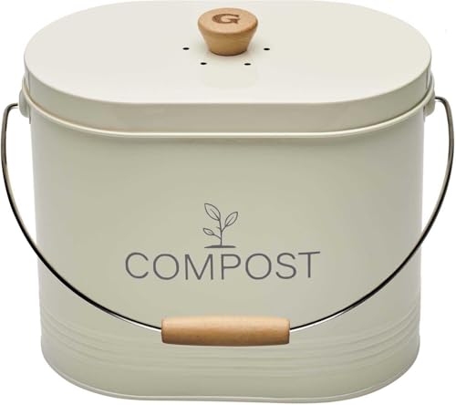 Compostador de cocina ovalado de metal con filtro de 7 litros
