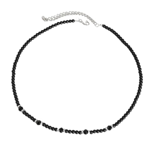 Collier épais noir style punk homme ras du cou tendance avec petites perles