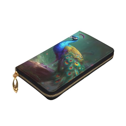 Colorful Peacock Printed Long Wallet for Women Men Cute PU Leather Wallet with Coin Purse and Credit Card Holder3