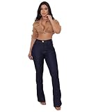Calça Jeans Feminina Flare Boca De Sino Cintura Alta Levante Bumbum (BR, Cintura, 42, Slim, Regular, Padrão, Azul Escura)