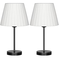 Juego De Dos Lamparas Para Salon Juego de 2 lámparas de mesa, lámparas pequeñas de cabecera con pantalla de tela blanca, lámparas de cabecera para salones, oficinas, dormitorios y habitaciones infantiles