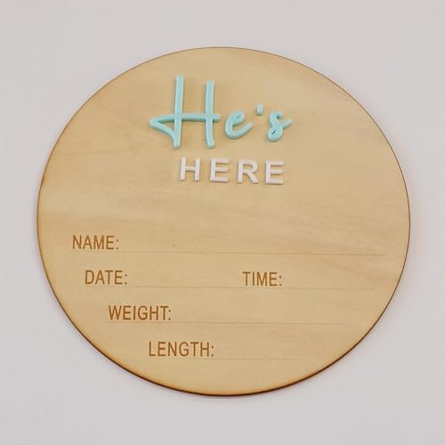 Image of YongPan Baby Gender Announcement Sign, She's Here or He's Here Newborn announcement, 15x15cm (5.9x5.9 inches), Modern Letter Print