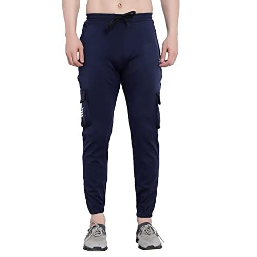 Image of BLUE STAR SHARK Men's Premium Stretchable Cargo Joggers | Regular Fit, Stylish Track Pants with Pockets | Soft Smooth Feel, Logo on Front, Comfortable Everyday Wear