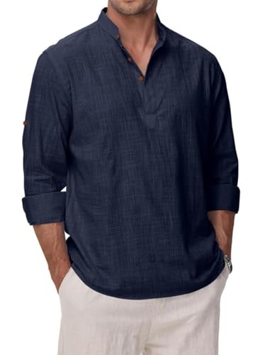 Image of Macsivo Men's Cotton Blend Solid Short Kurta with Regular Lenth Mandarin Collar Short Button Placket Rolled up and Full Sleeves Kurta for Men