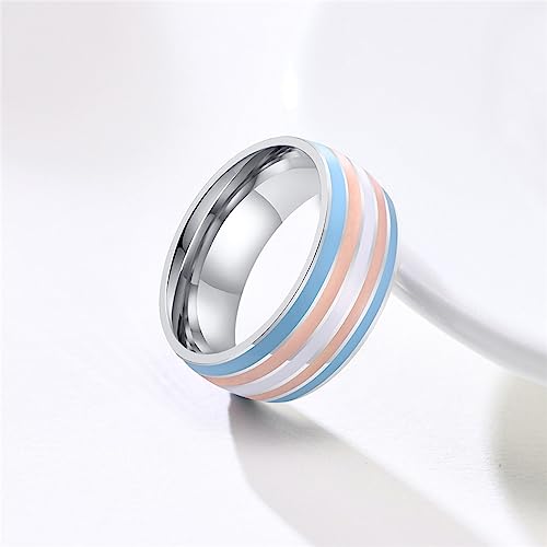 Image of Unisex 8mm Colorful Stripes Pride Ring | Stainless Steel, Unique Cool Enamel, Homosexuals LGBT Gay, Eternity Couple Wedding Band