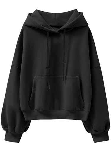 ANRABESS Womens Oversized Hoodies Lantern sleeve Fleece Sweatshirts 2025 Fall Winter Loose Pullover Preppy Clothes Black Large