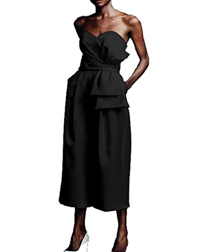 IyMoo Jump Suit Pants for Women - Off Shoulder Bodycon Jumpsuit Women Tube Top Strapless Wide Leg Sexy Elegant Party Long Pants Jumpsuits and Rompers Black