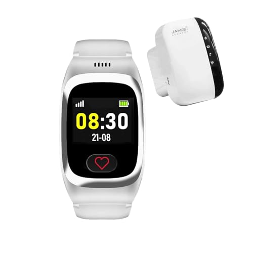 James - B8 Notrufuhr - SOS-Notruf GPS-Ortung Sturzmelder Geofence 24/7 Alarmzentrale AMOLED-Display IP67 Wasserschutz (Weiß Premium Box + Locator)