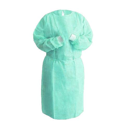 Dental Medical Latex Free Disposable Isolation Gowns Knit Cuff Non Woven | Fluid Resistant (50 Gowns / 5 Packs, Green)