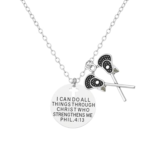Sportybella Lacrosse Necklace, Girls I Can Do All Things Through Christ Who Strengthens Me Phil. 4:13 Pendent Lacrosse Stick Charm Jewelry - Gift For Lacrosse Players, Lax Gift