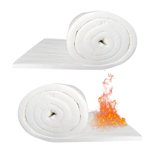 WJUAN Manta Aislante de Fibra Cerámica 400x610x25mm (2 piezas) - Alfombrilla Ignífuga para Estufas de Pellets, Forjas y Tubos de Alta Temperatura | Lana Cerámica Resistente a 1260°C