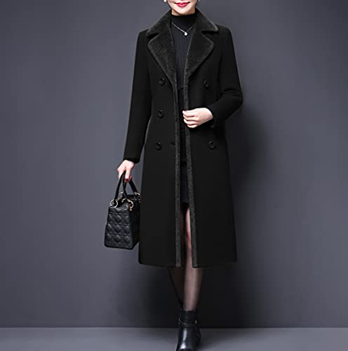 Aprsfn Women's Double-Breasted Notched Lapel Midi Wool Blend Pea Coat Jackets (As1, Alpha, S, Regular, Regular, Black) #TOP1