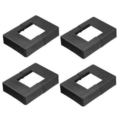 PATIKIL 4 パック フェンスポストスカート 1.8 x 1.8 インチの長方形分割スタイルデッキポストベースカバープラスチックフランジベースシュー 手すりフェンス階段手すりポーチパティ オ用 黒