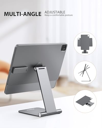 KU XIU Foldable Magnetic Wireless Charging Stand for iPad Pro 11" M4 (2024) Only, 360° Adjustable Aluminum Alloy Tablet Stand Holder Compatible with iPad Pro 11 inch M4, 1M USB-C Cable Included-Gray