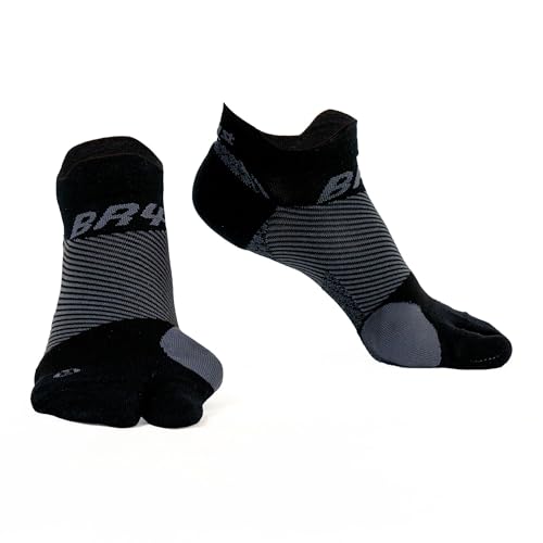 OS1st Bunion Relief Socks (One Pair) with split-toe design and bunion pad to relieve toe friction and bunion/Hallax Valgus pain (Black, Medium)